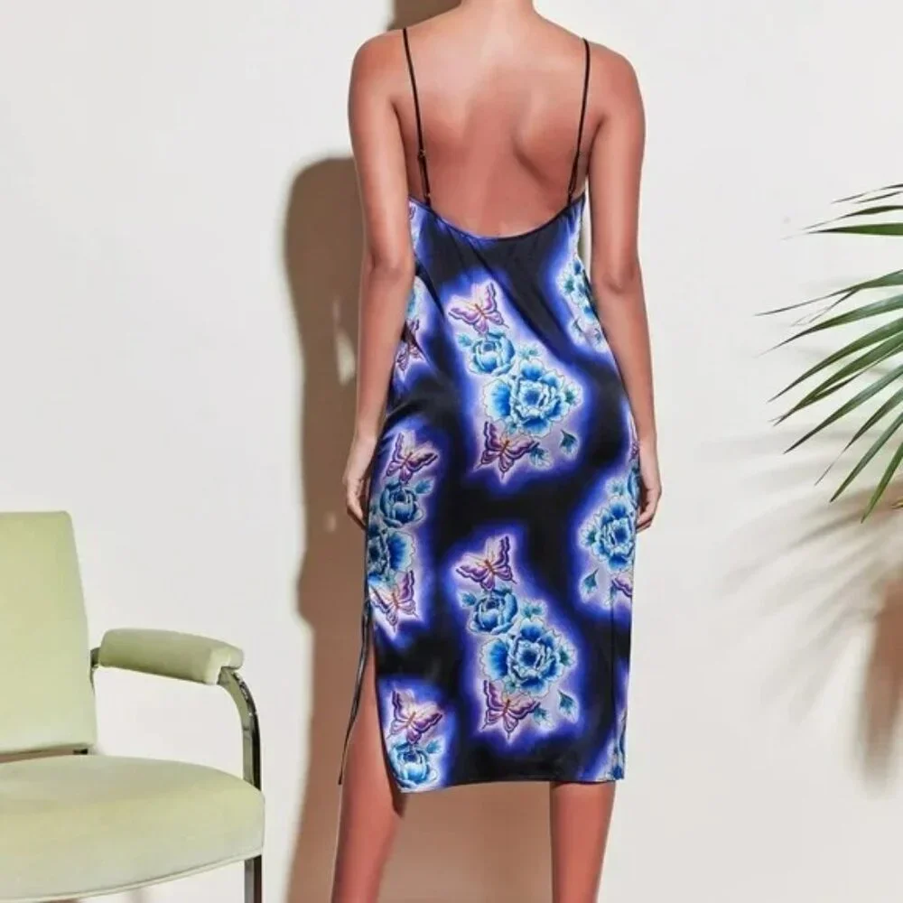 Fleur Du Mal Butterfly Silk Slip Dress